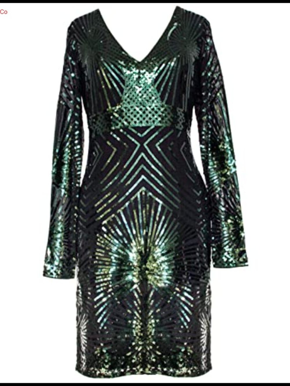 Sequin Bodycon Midi Dress Long Sleeve V-Neck Stretchy Cocktail Party Gown